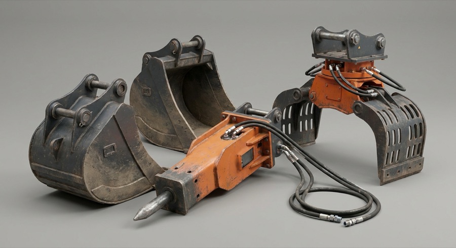 Hydraulic excavator attachments